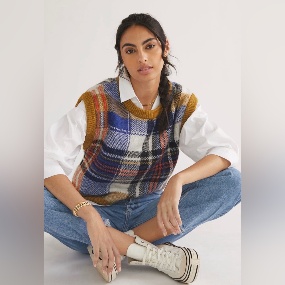 Maeve Anthropologie Plaid Sweater Vest